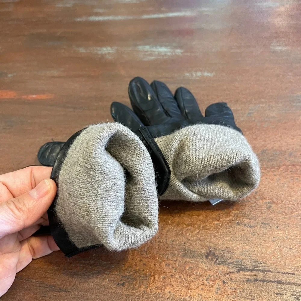 Women's Leather Cashmere Gloves Sz 6.5
